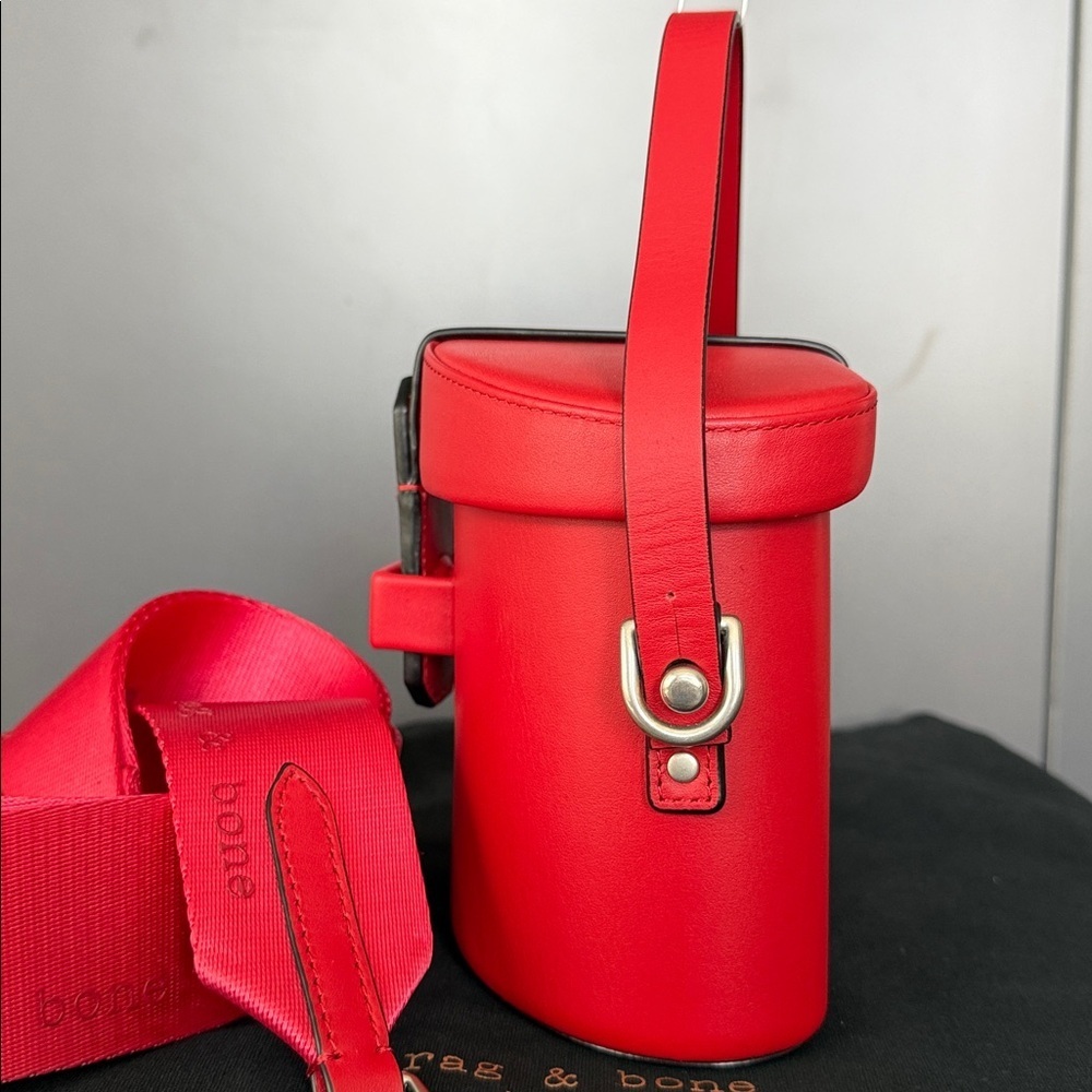 Rag & Bone Leather Crossbody Binocular Bag w/Top Handle in "Barrow" in Fiery Red - Picture 9 of 16